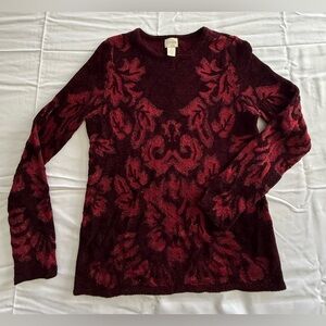 Chico's Burgundy Sweater S/M Demask pattern Metallic Whimsygoth